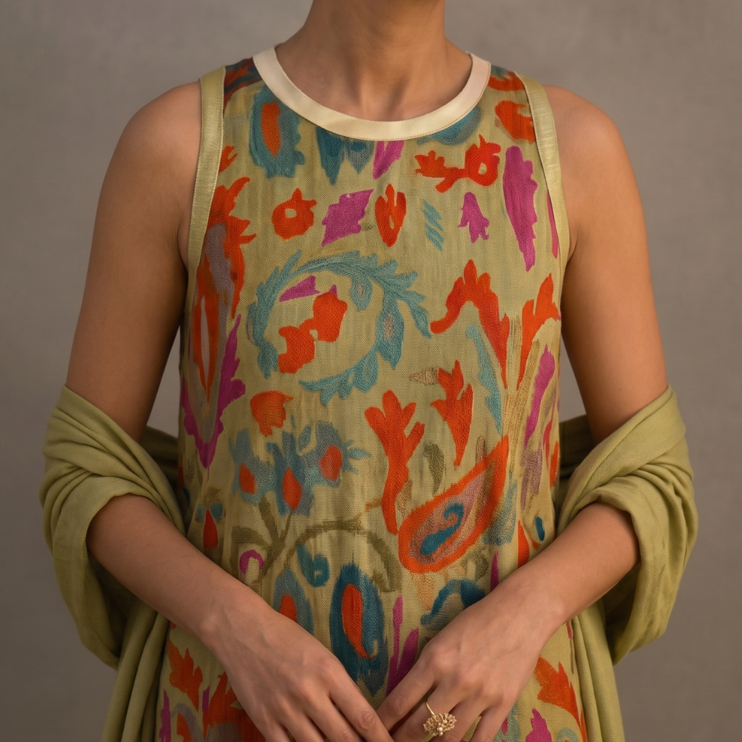 vestido Enmico Estampado y Cárdigan Largo