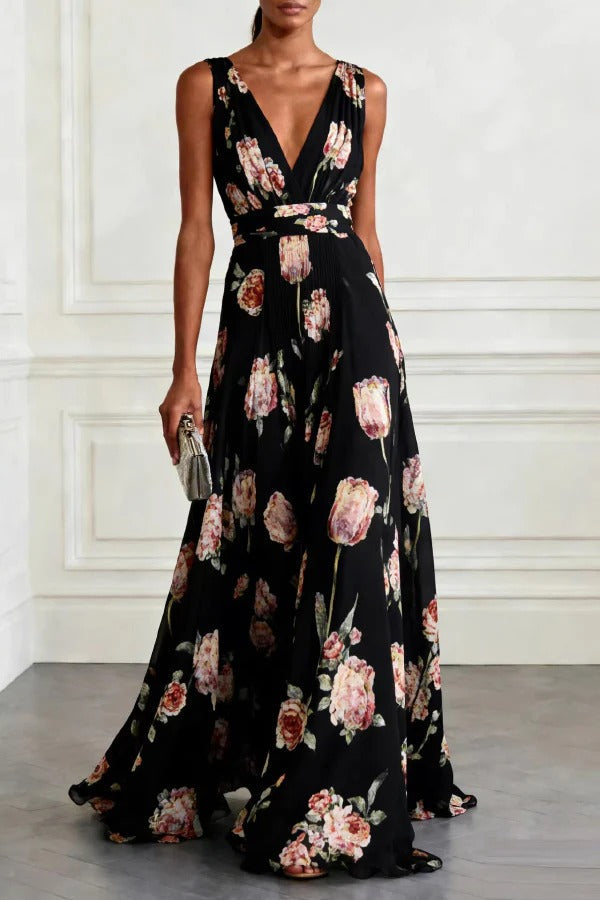Vestido Largo Floral Elegancia Celeste