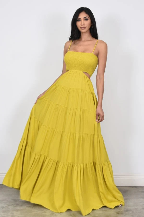 Vestido Maxi Cut-Out Mustard