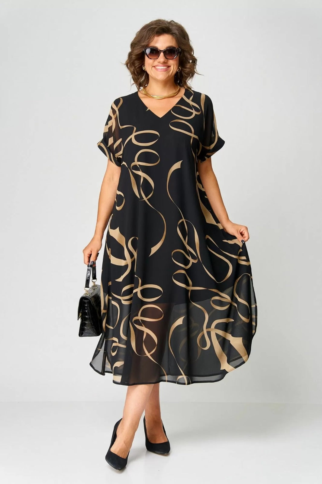 Vestido Midi Cintas Doradas