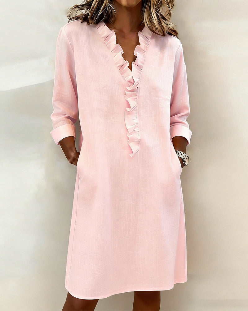 Vestido Recto Lino con Volantes